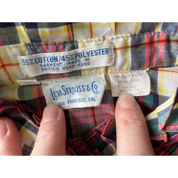 button up blouse ruffle collar plaid red green cream - Picture 10 of 12